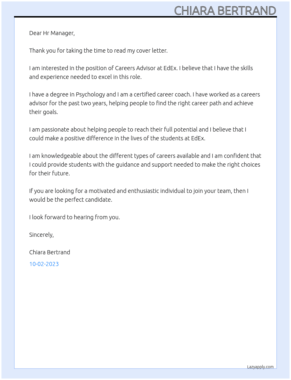 Careers Advisor At EdEx Cover Letter