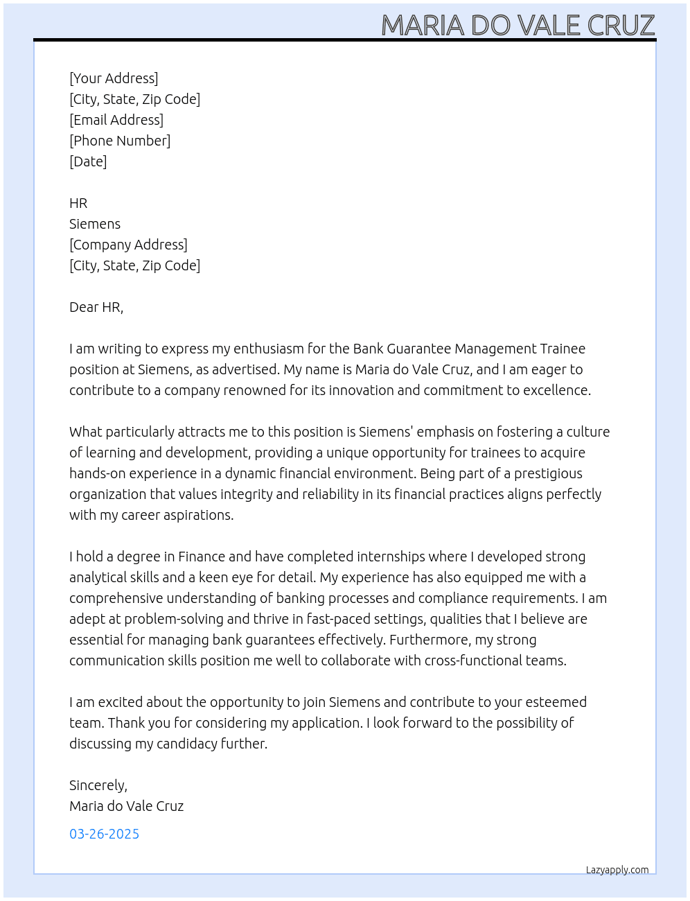 Cover letter for bank guarantee management trainee - LazyApply