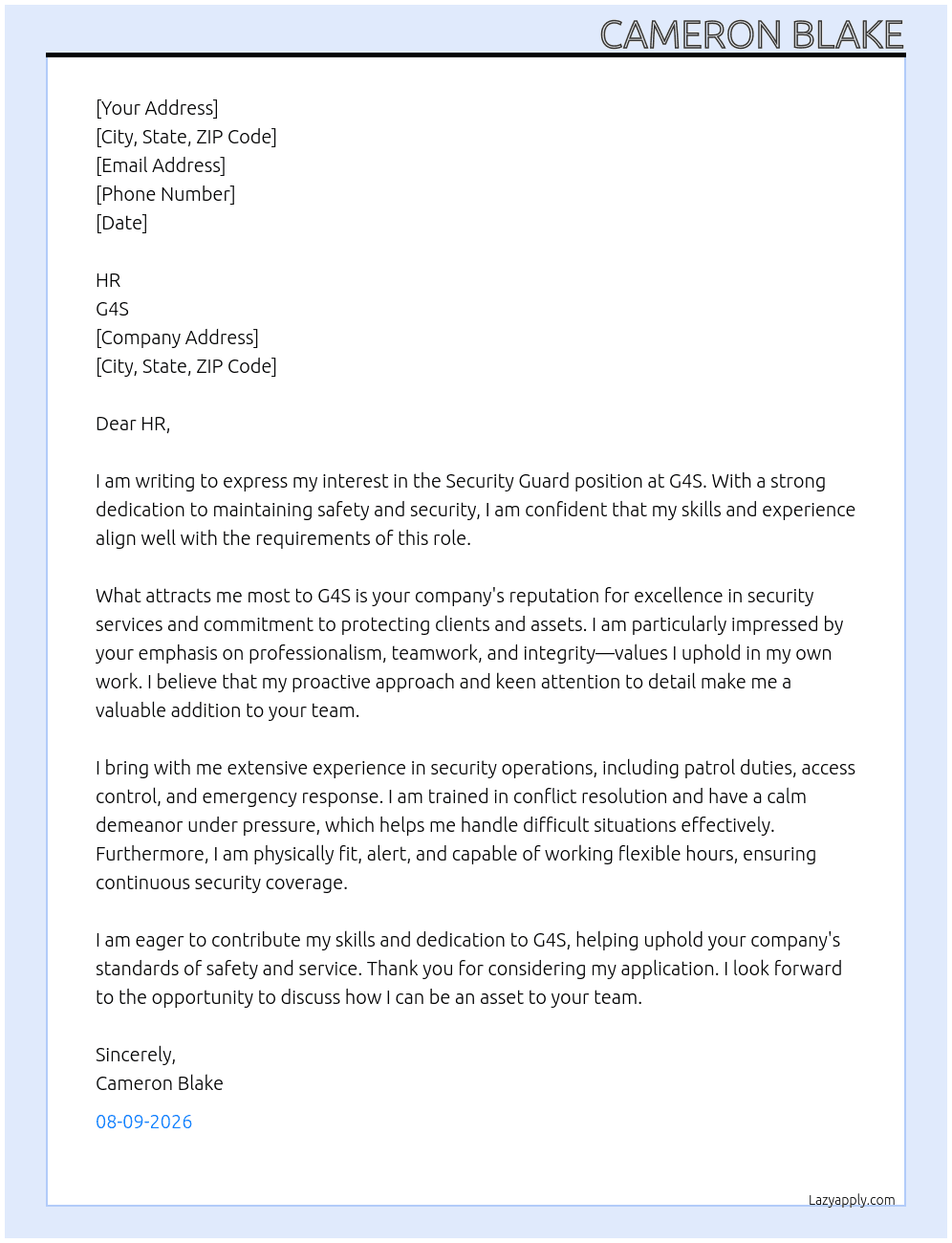 Cover letter for security guard - LazyApply