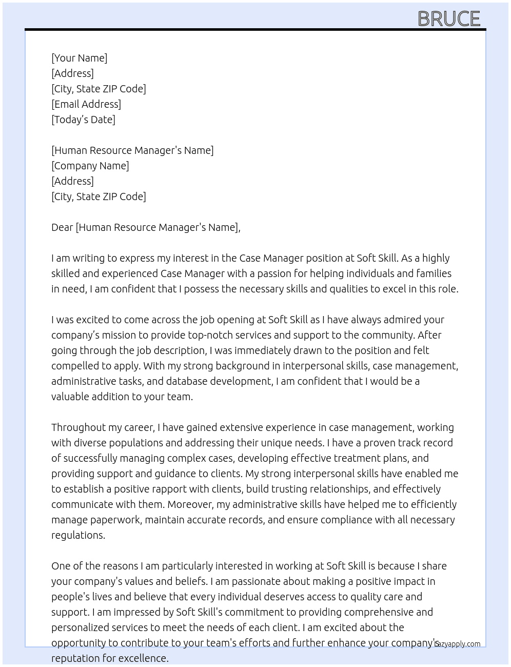 Case Manager At Soft Skill Cover Letter