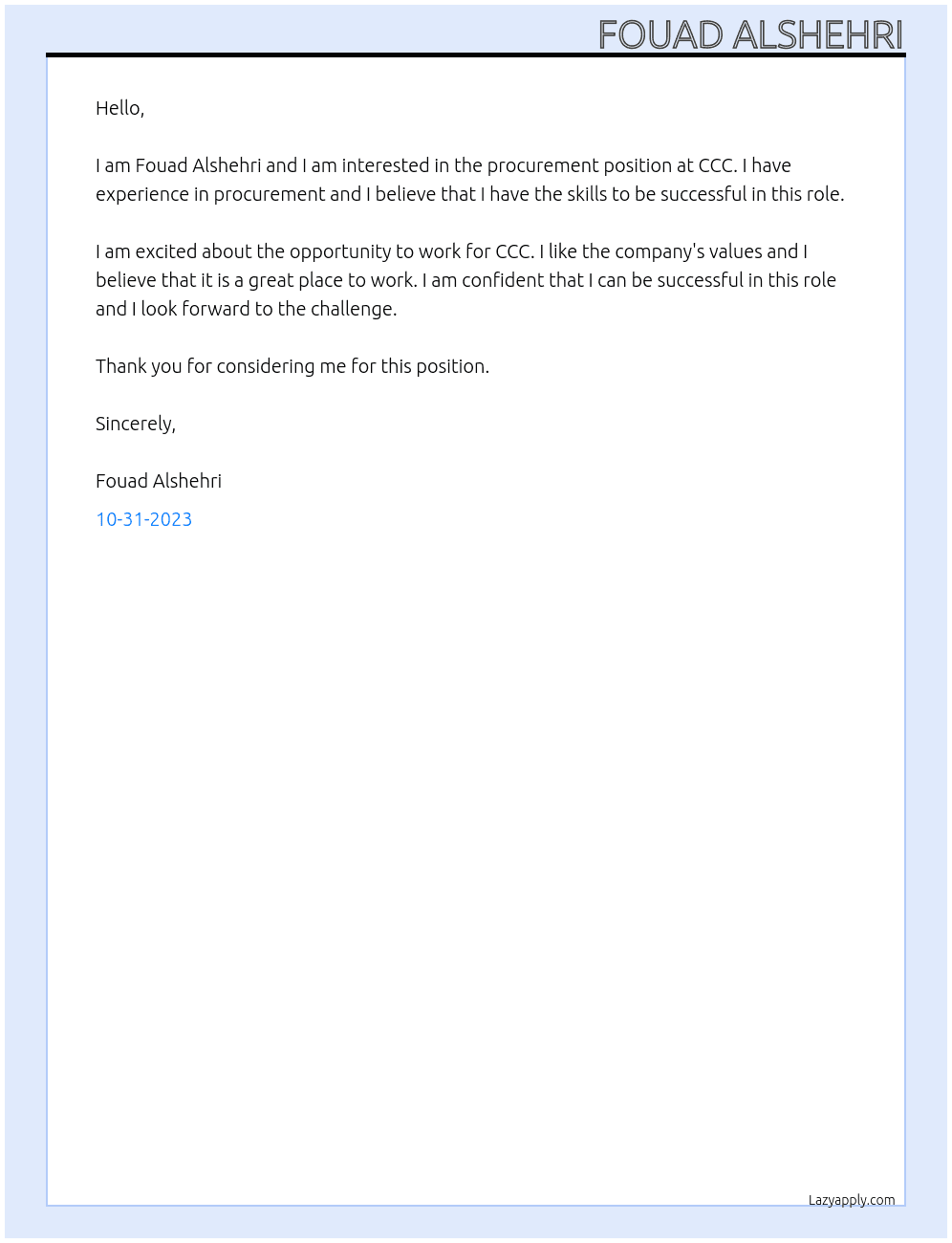 procurement  At ccc Cover Letter