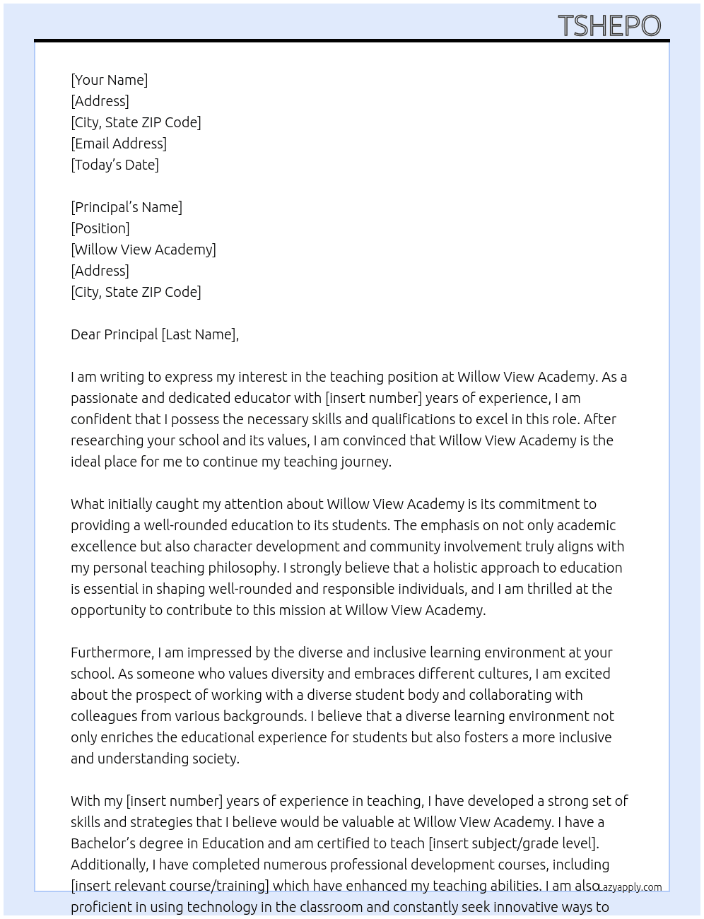 Teaching At Willow View Academy Cover Letter