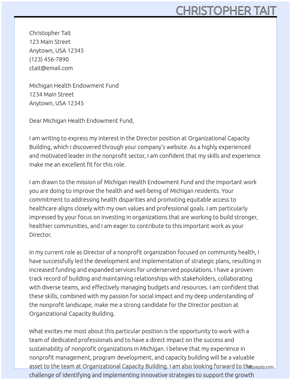 Director At Organizational Capacity Building Cover Letter