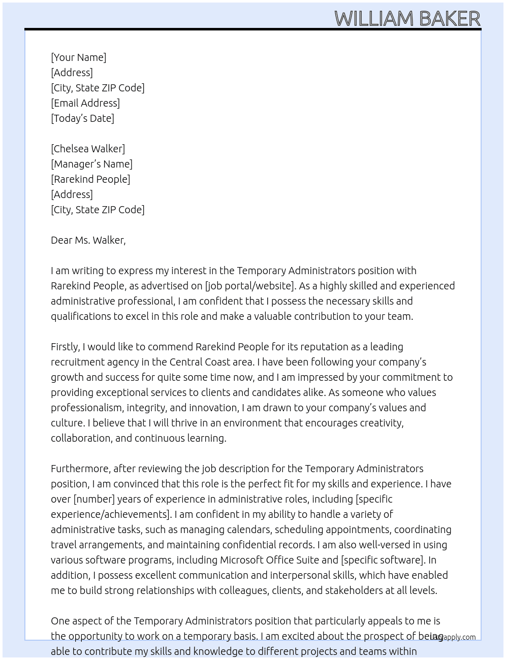 Temporary Administrators At Rarekind People Cover Letter