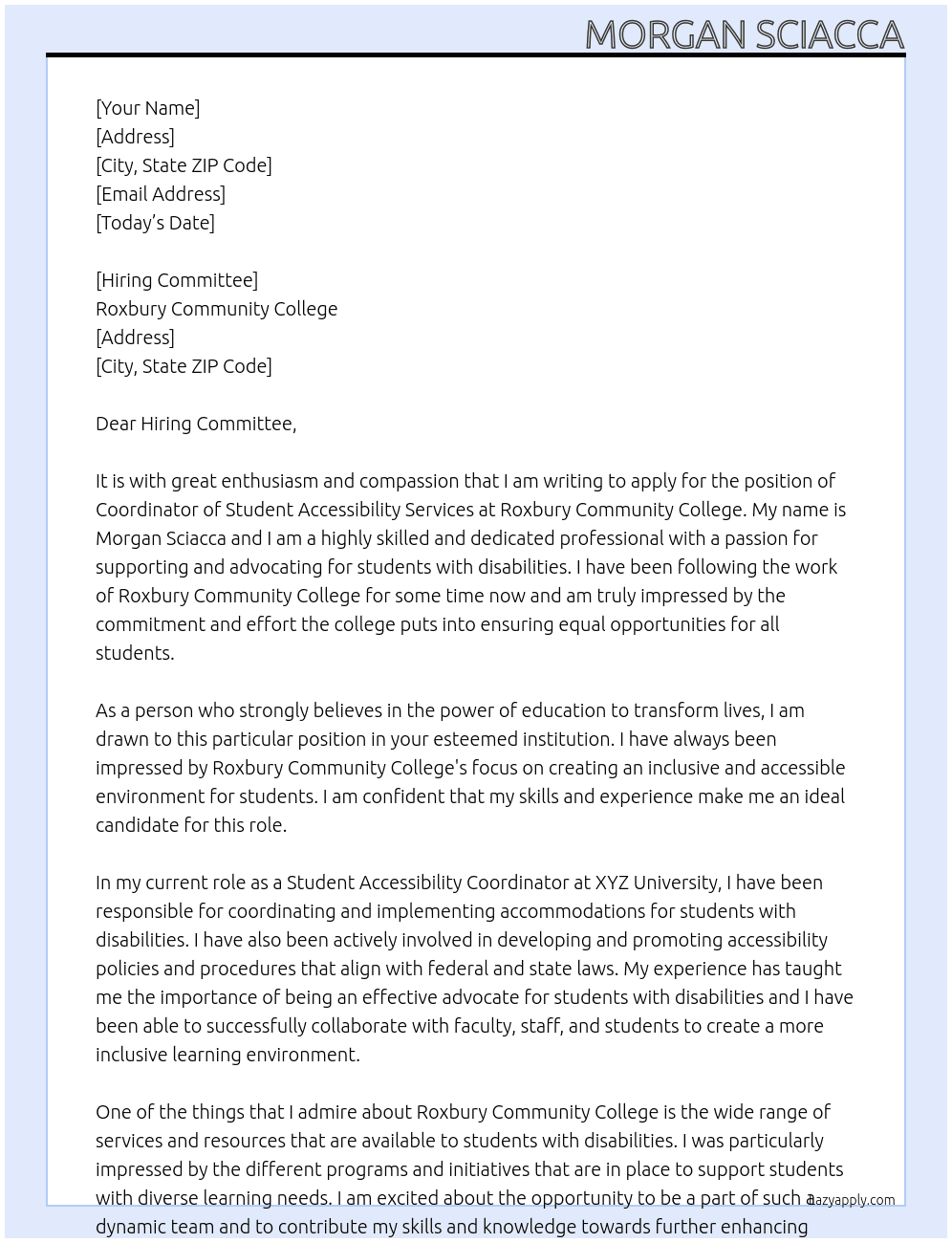 Coordinator of Student Accessibility Services At Roxbury Community College Cover Letter