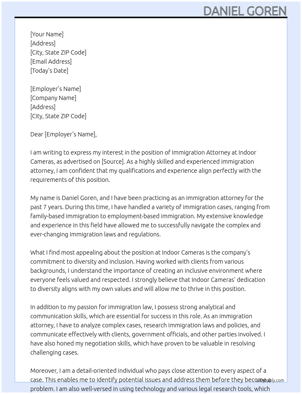 Cover letter for immigration attorney - LazyApply