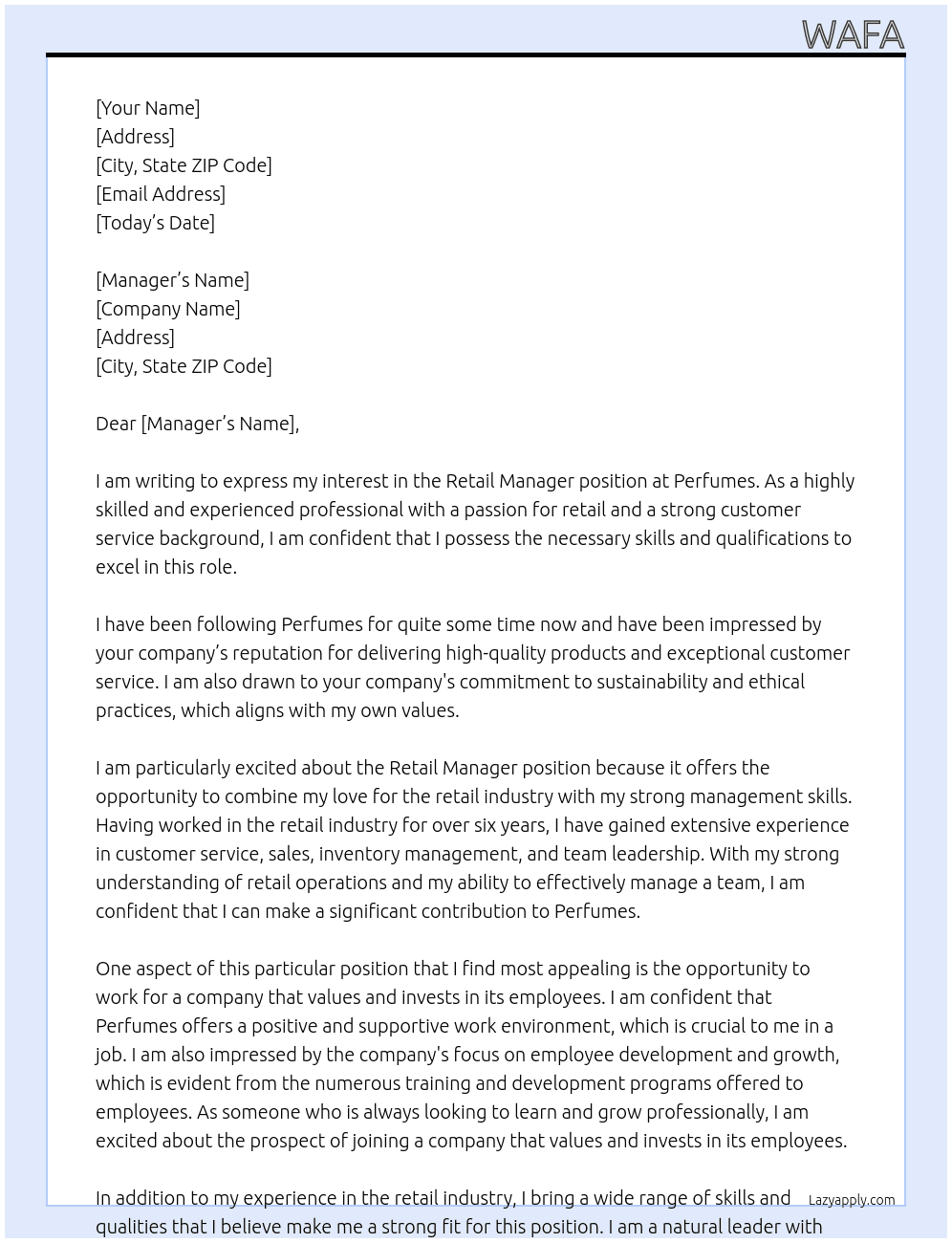 Retail  At Perfumes  Cover Letter