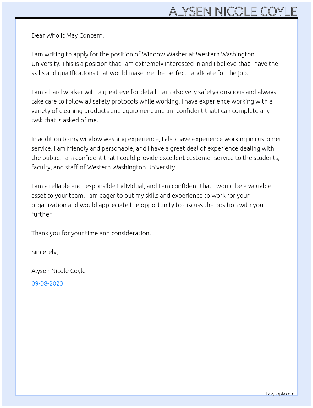 Window Washer At Western Washington University Cover Letter