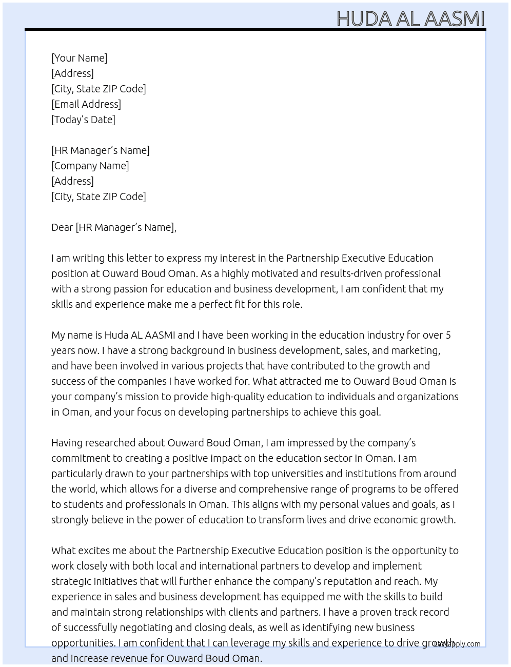 Partnership Executive Education At Ouward Boud Oman Cover Letter