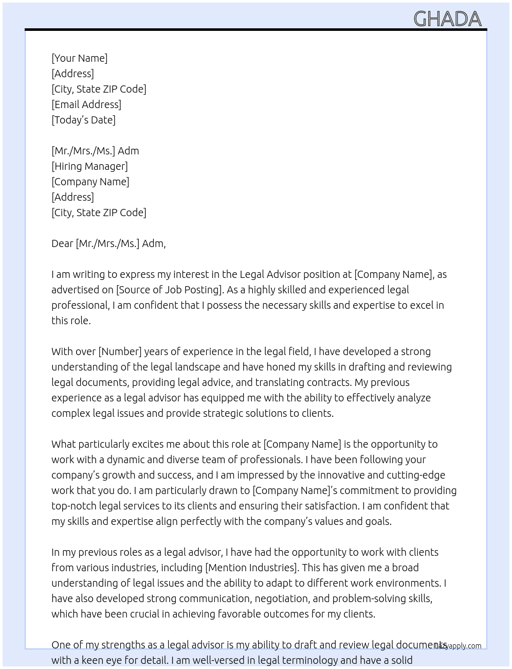 Legal advisor  At Company Cover Letter