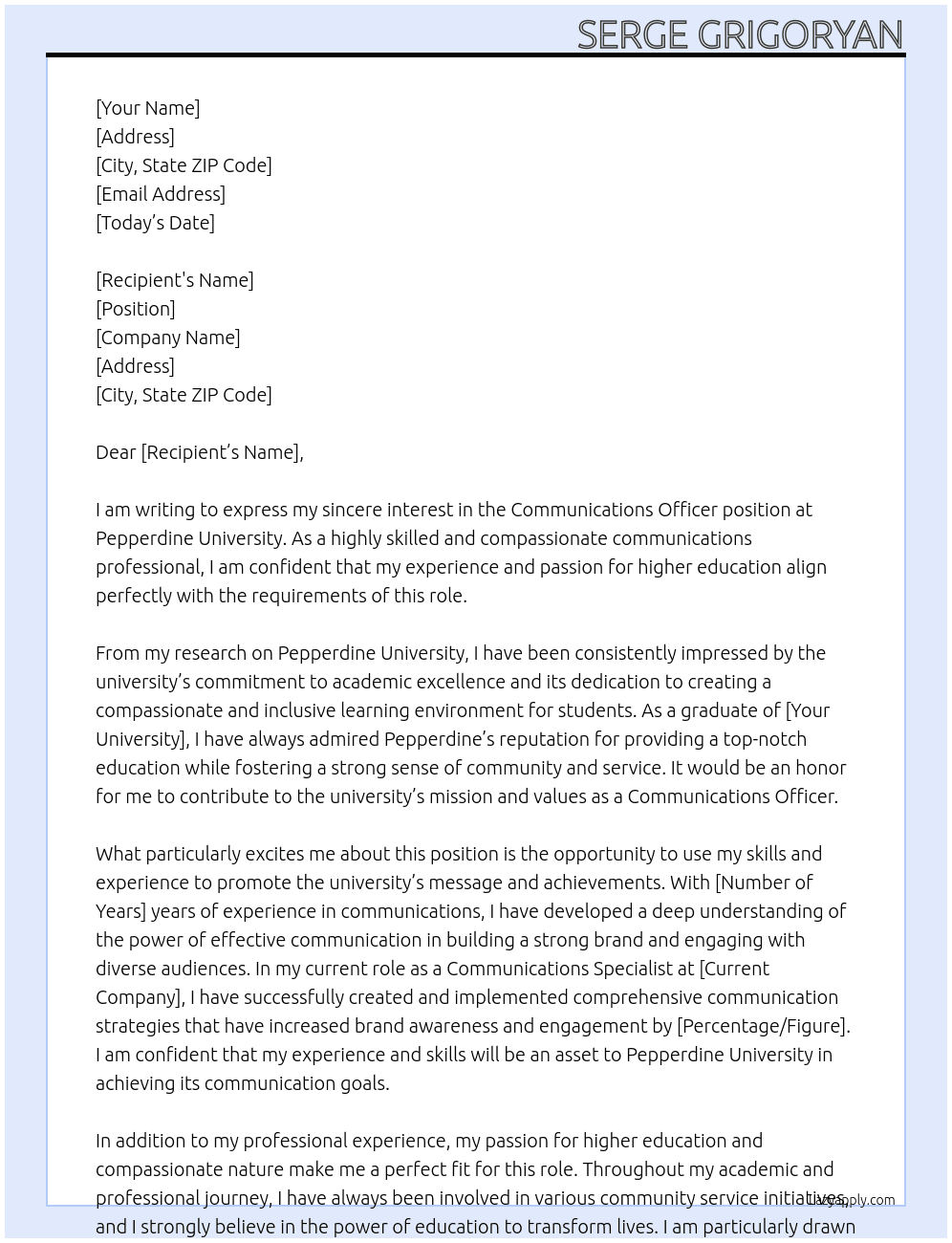 Communications Officer At Pepperdine University Cover Letter