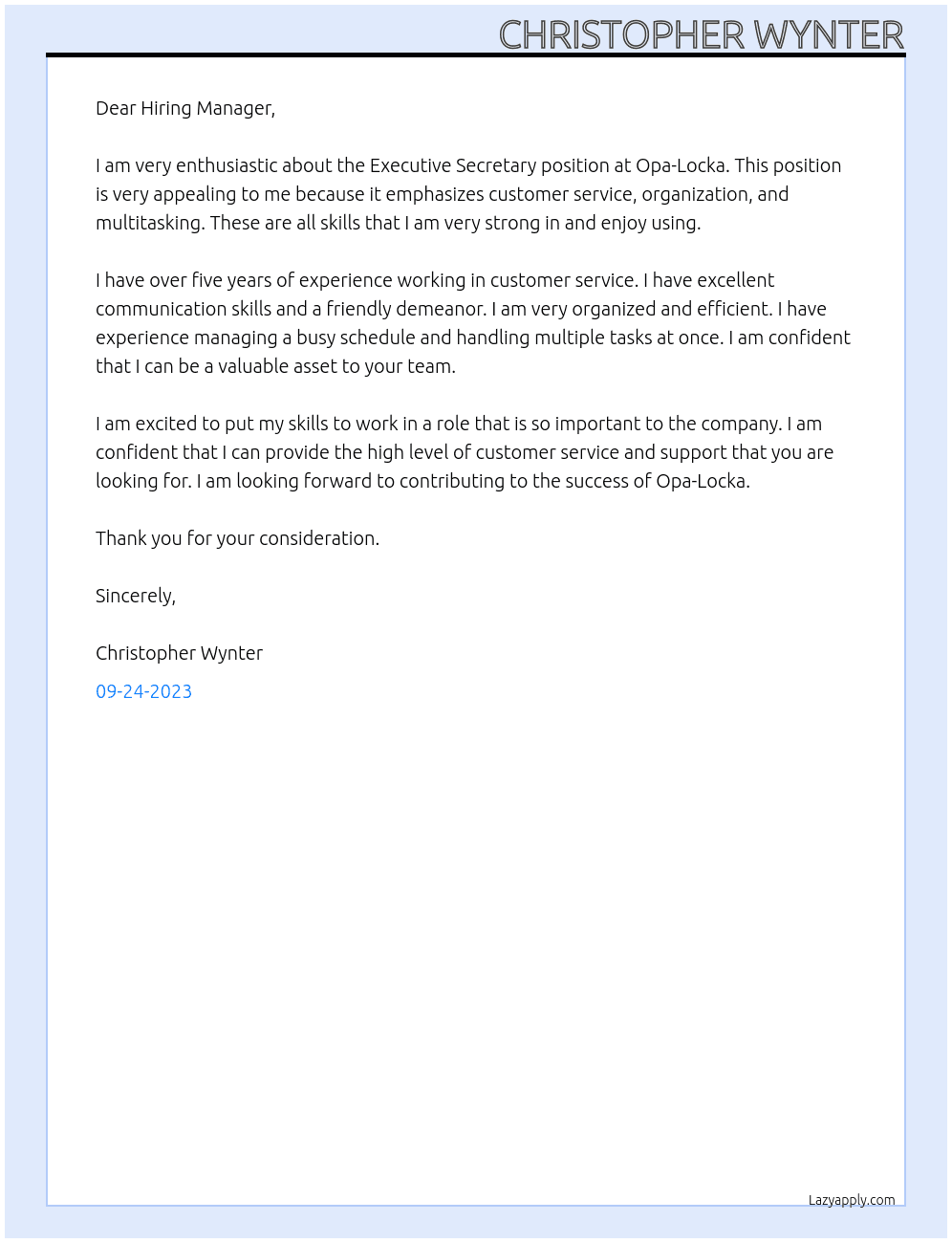 EXECUTIVE SECRETARY At Opa-Locka Cover Letter