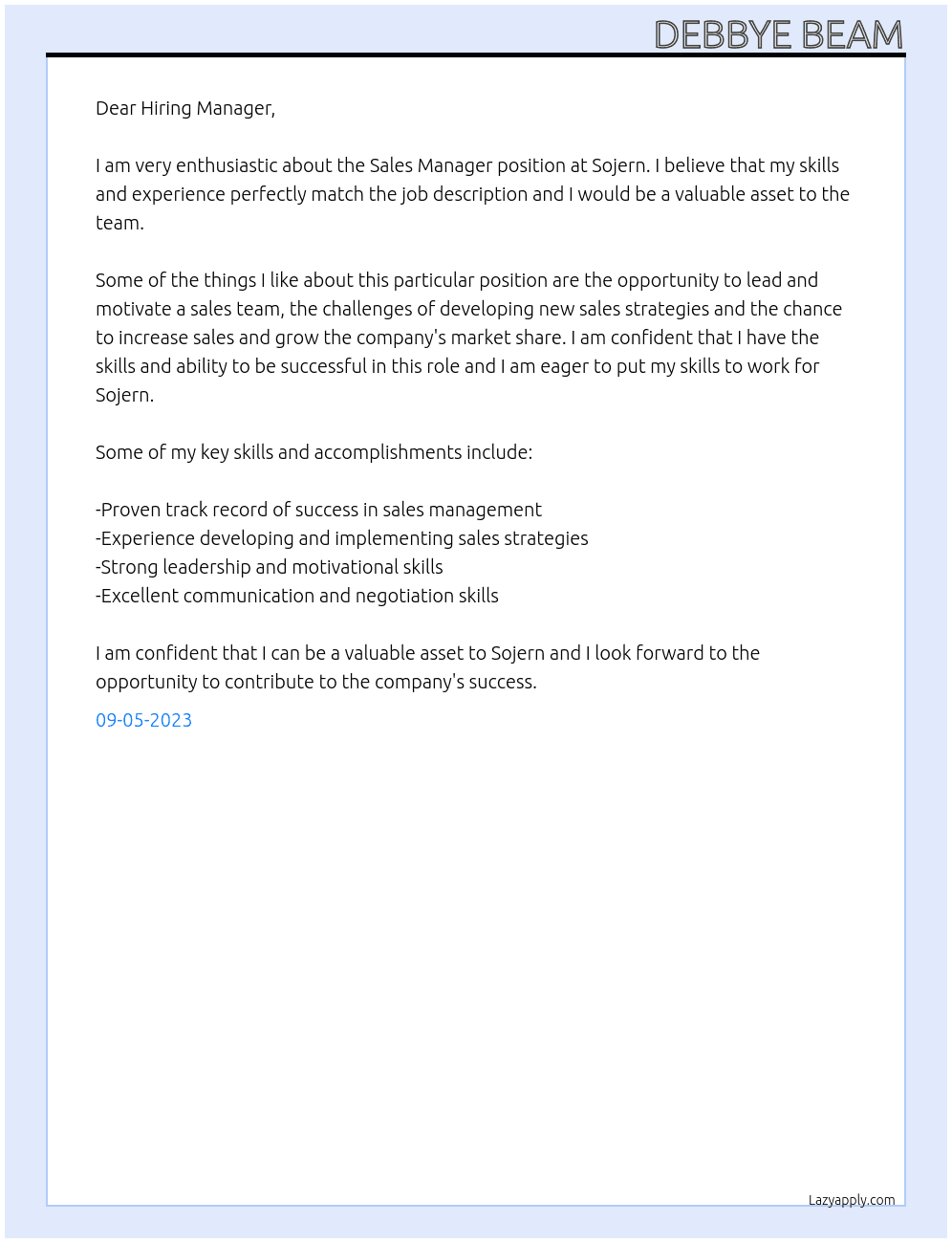 Sales Manager  At Sojern Cover Letter
