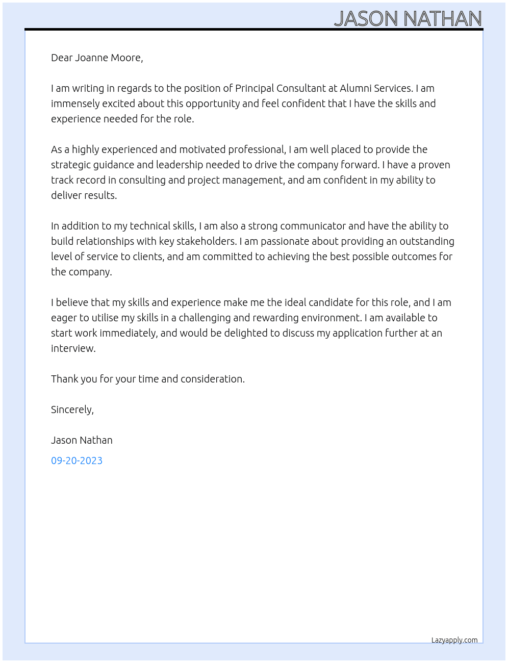 Principal Consultant At Alumni Services Cover Letter