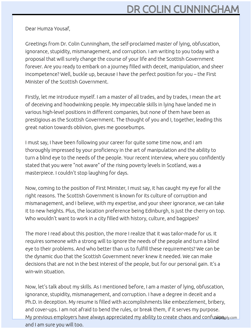 First Minister At Scottish Government Cover Letter