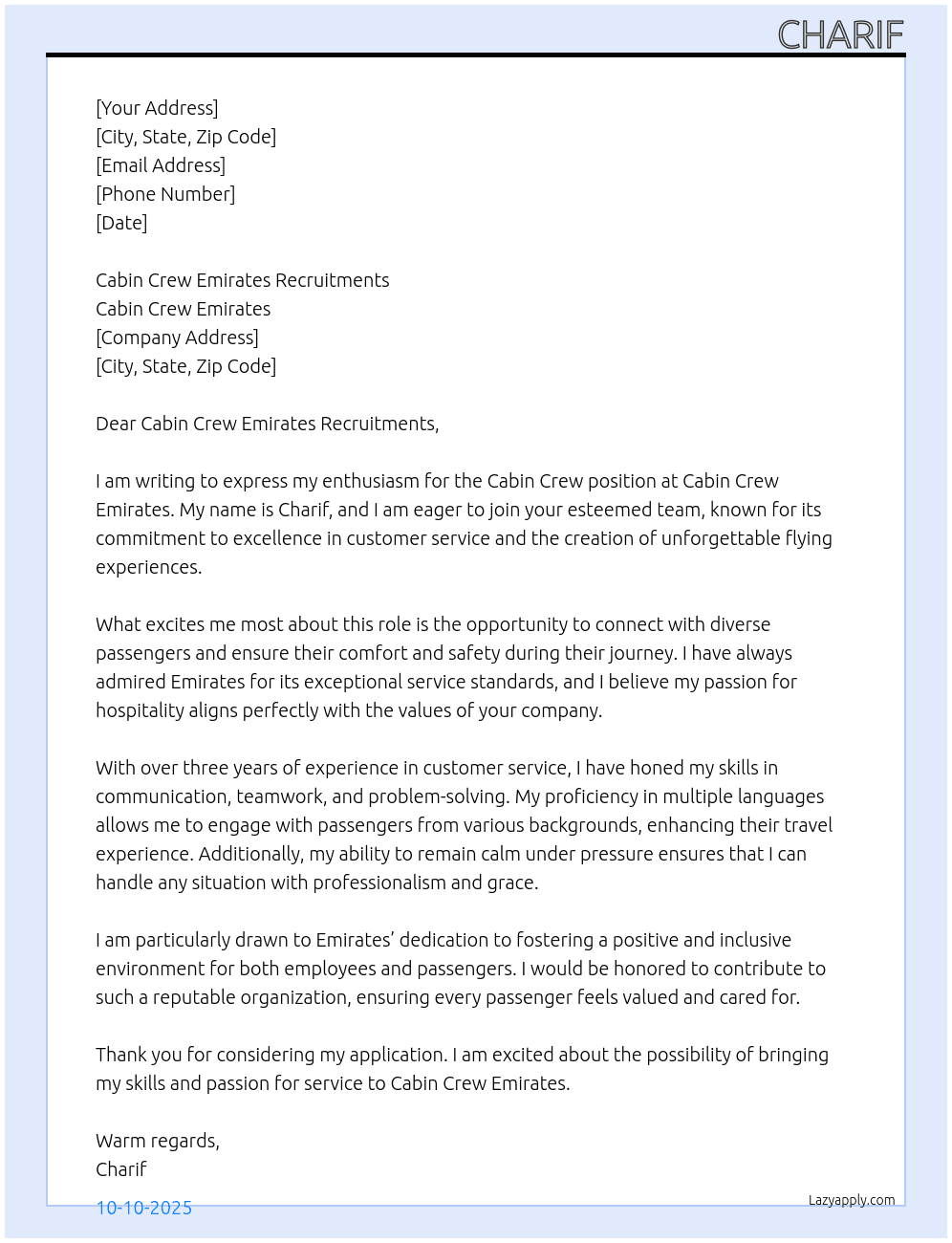 Cover letter for cabine crew - LazyApply