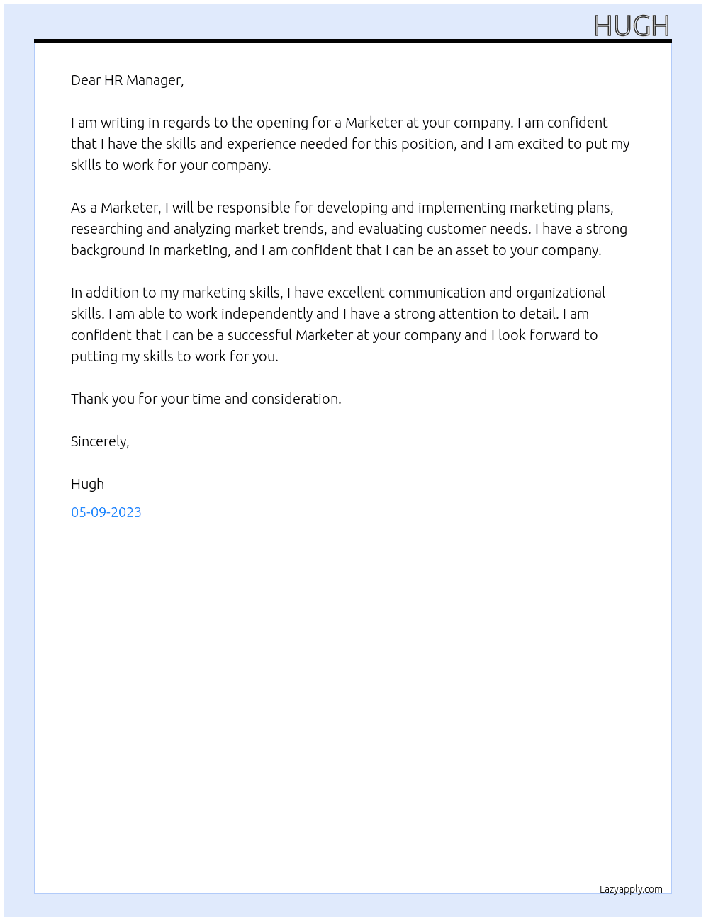 marketer At blank Cover Letter