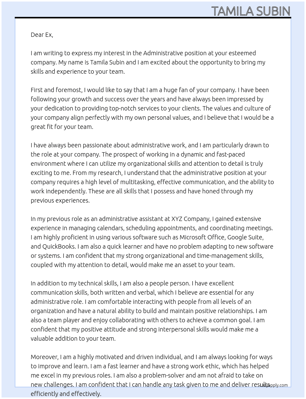 Administrative At ex Cover Letter
