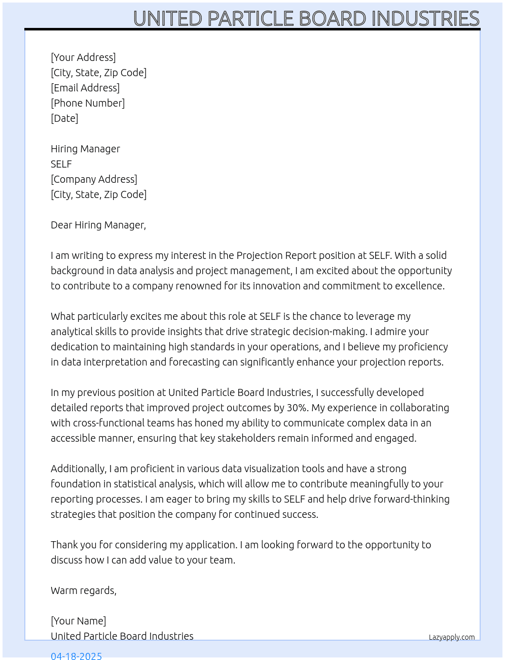 PROJECTION REPORT  At SELF Cover Letter