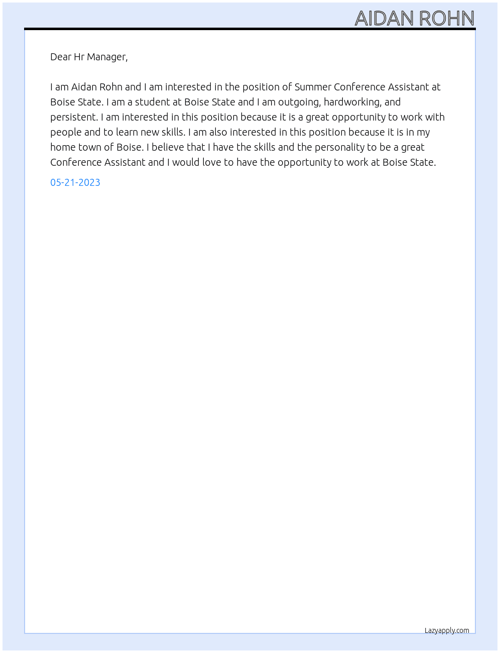 Summer Conference Assistant At Boise State  Cover Letter