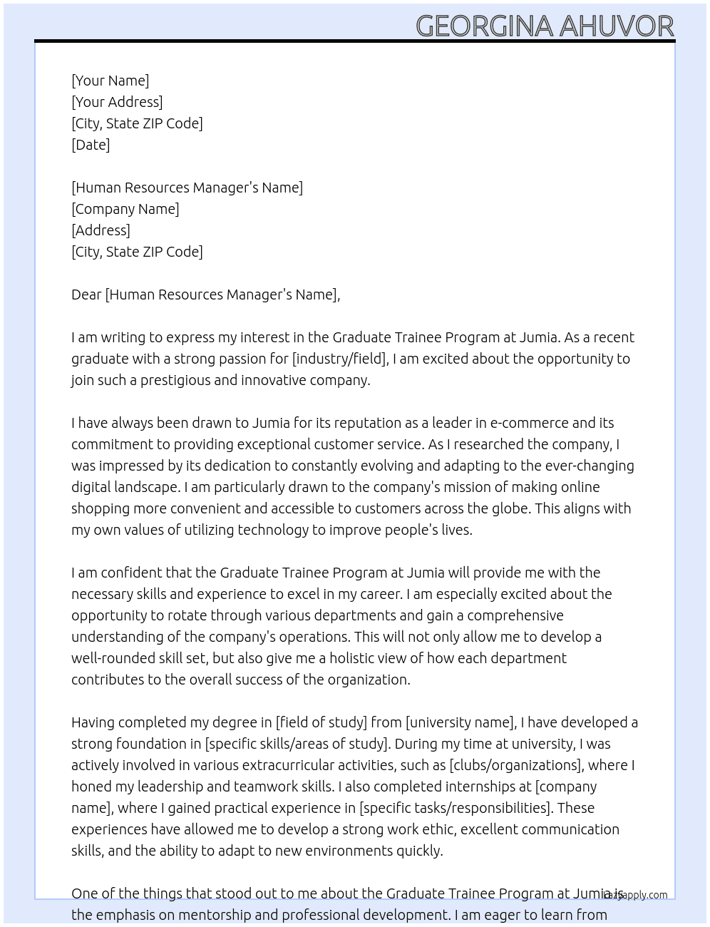 Graduate Trainee Program  At Jumia Cover Letter