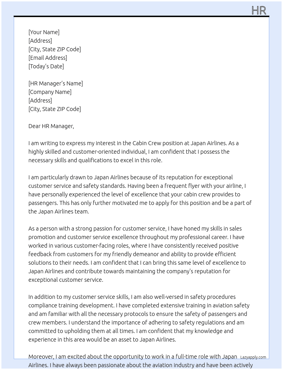 Cabin Crew At Japan Airlines Cover Letter