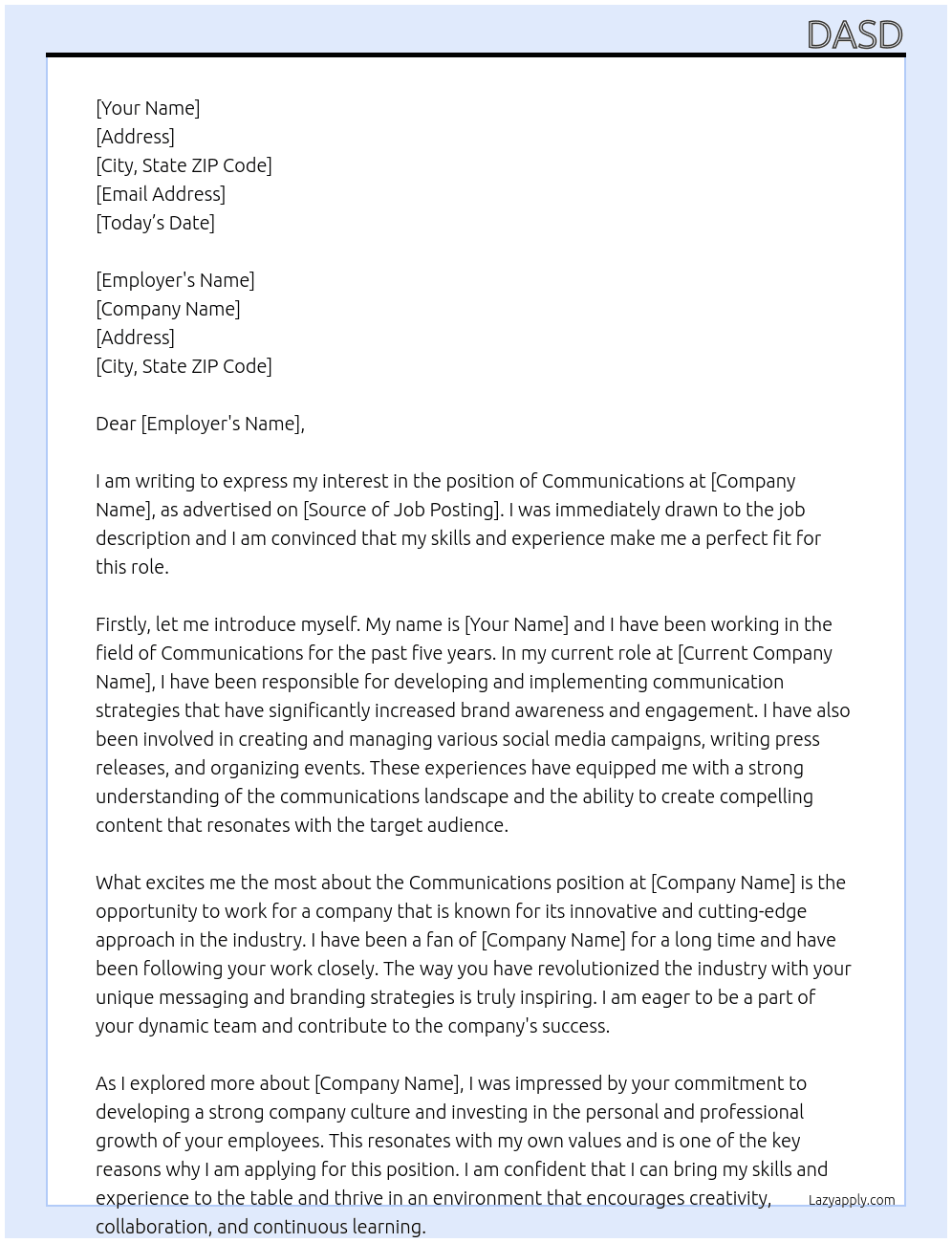 Communications At qwrer Cover Letter