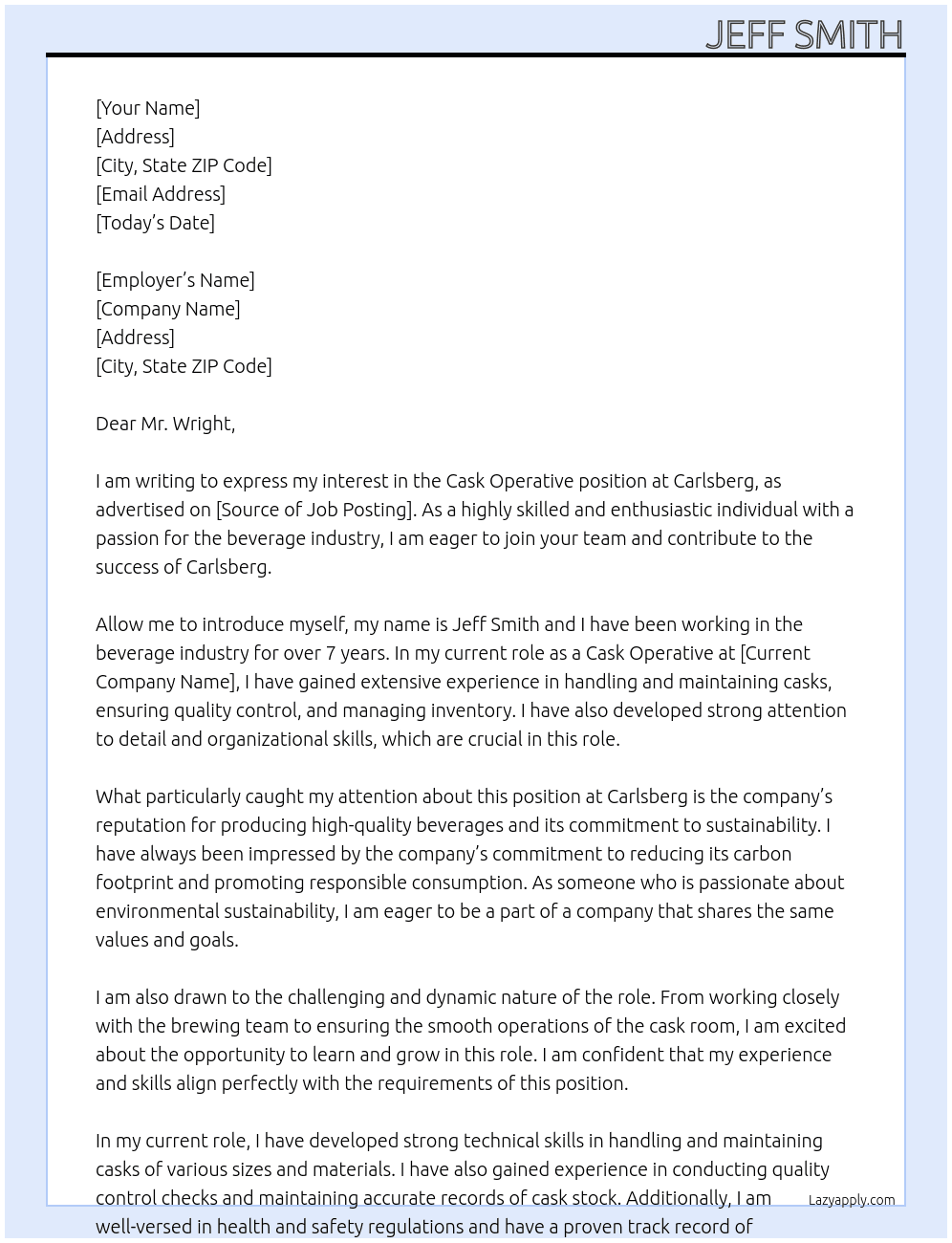 Cask operative At carlsberg Cover Letter
