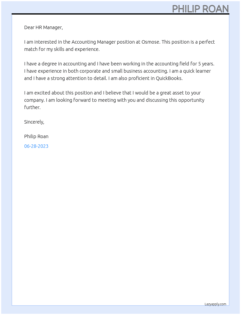 Accounting Manager At Osmose Cover Letter