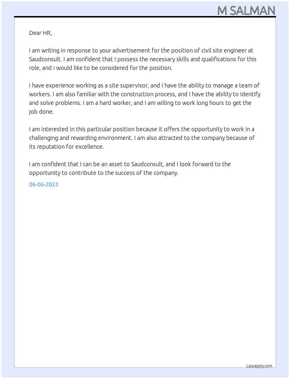 civil site engineer At saudconsult Cover Letter