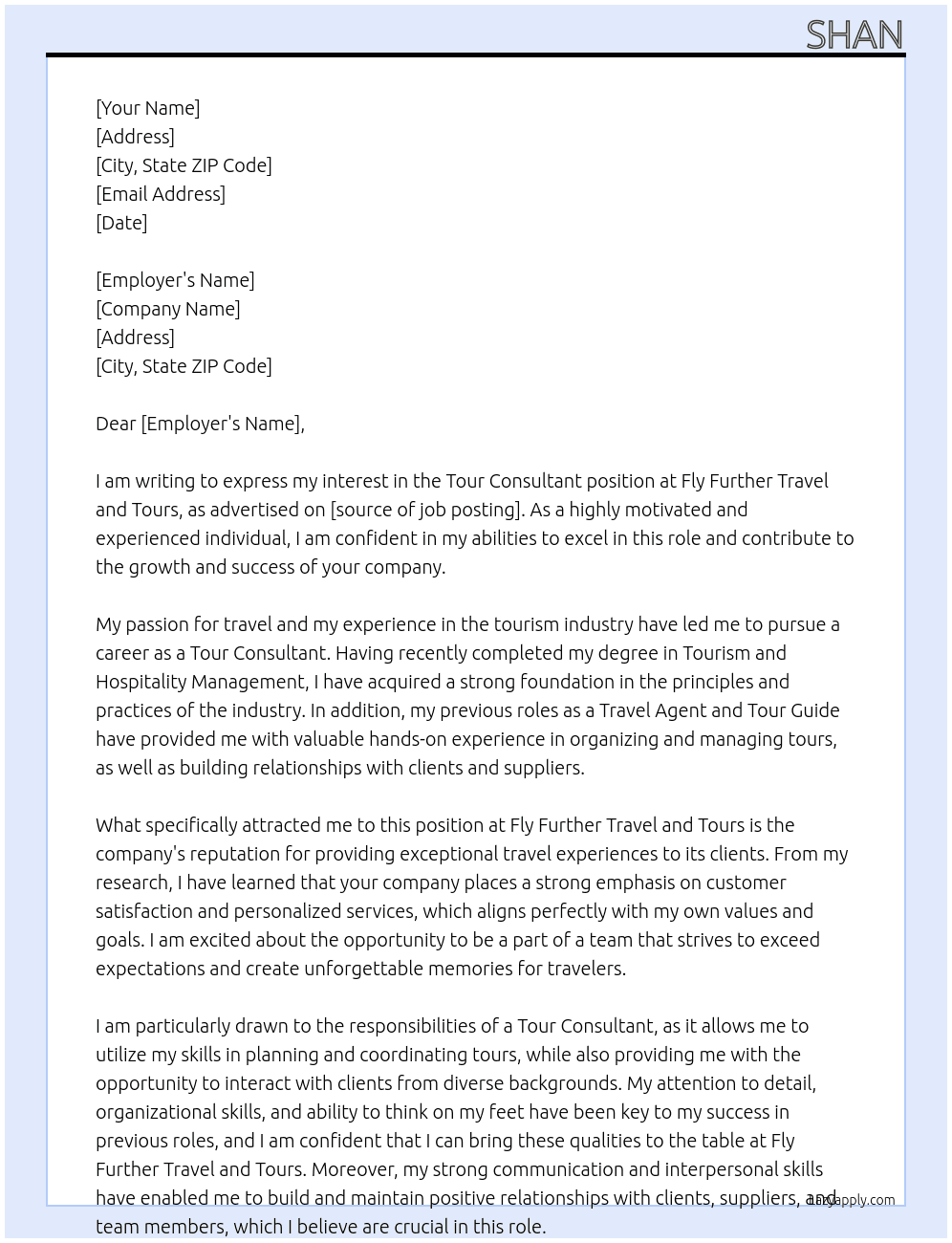 -tour consultant At Fly Further Travel and Tours. Cover Letter