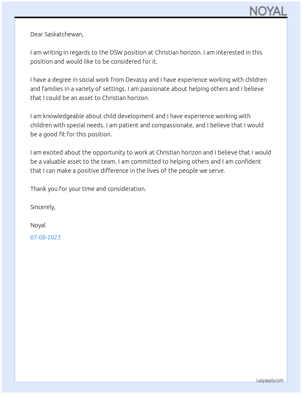DSW At Devassy Cover Letter