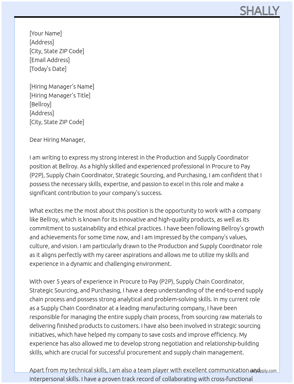 Production and Supply Coordinator At Bellroy Cover Letter