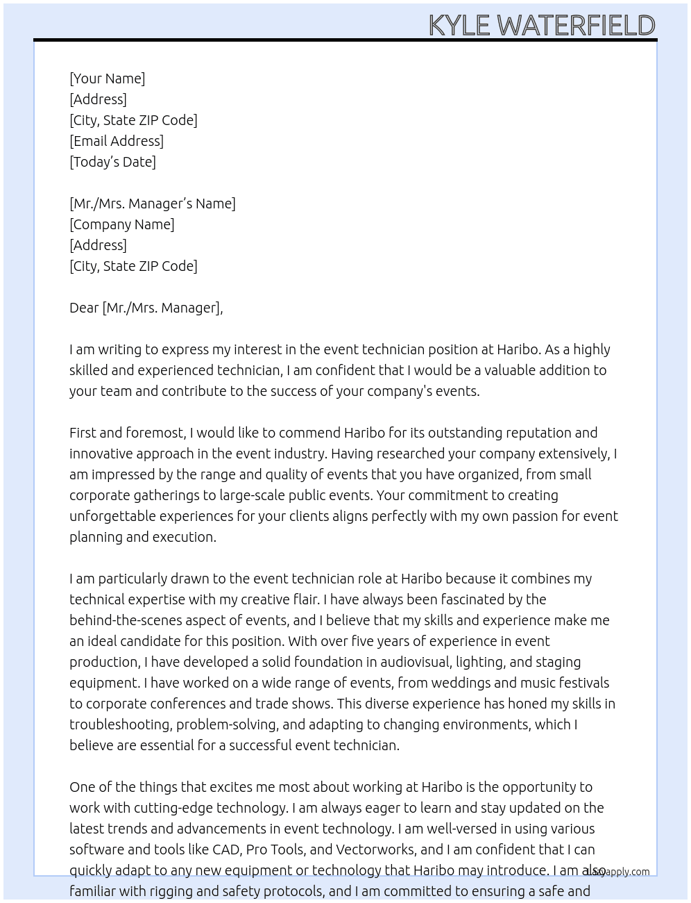 event technician At Haribo Cover Letter