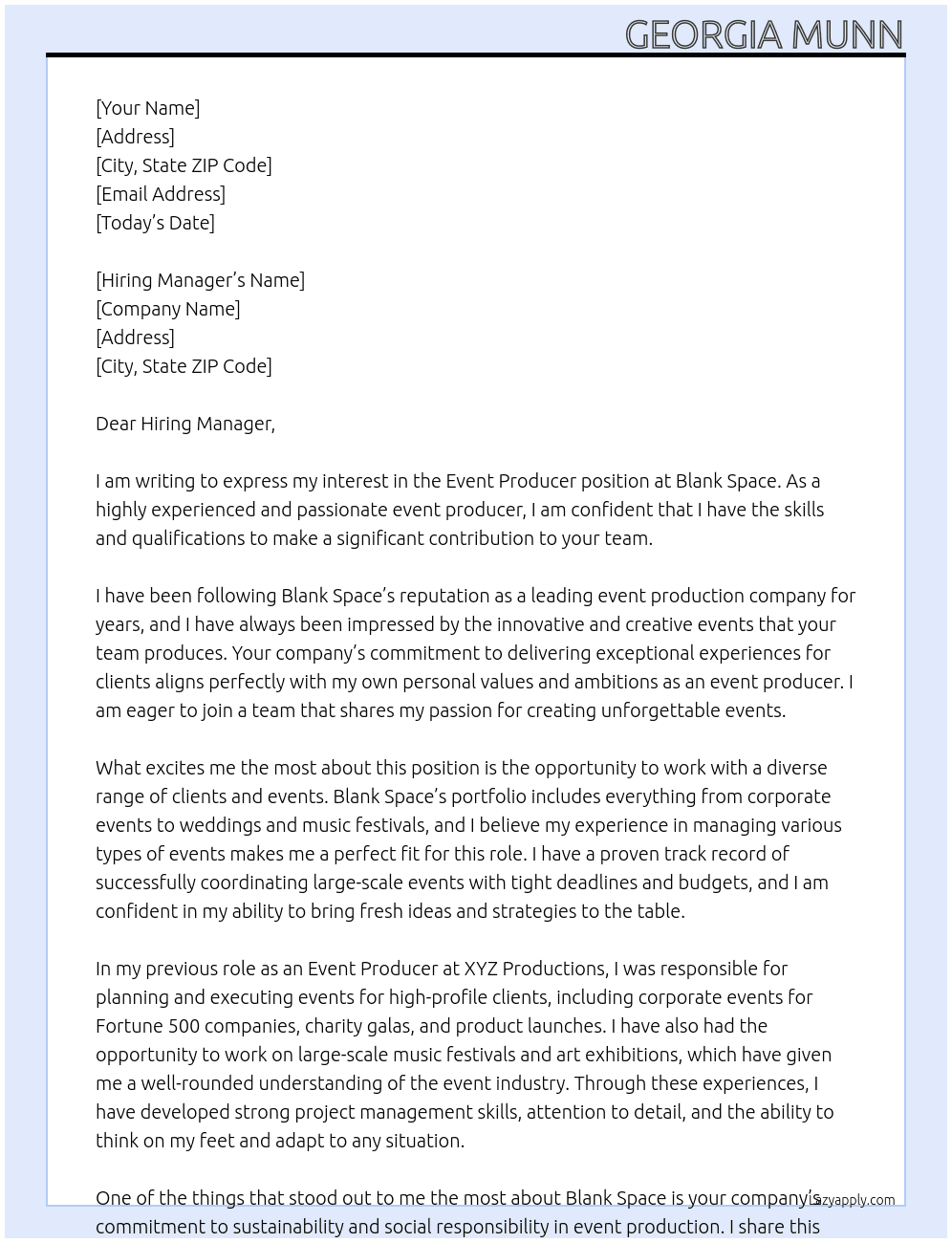 Event Producer At Blank Space Cover Letter