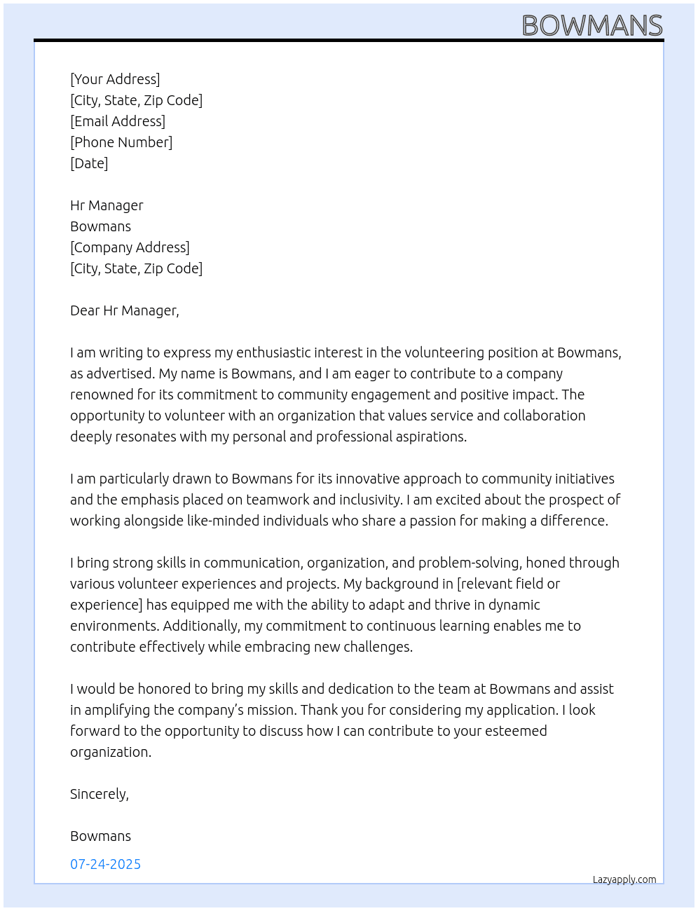  volunteering  At Bowmans Cover Letter