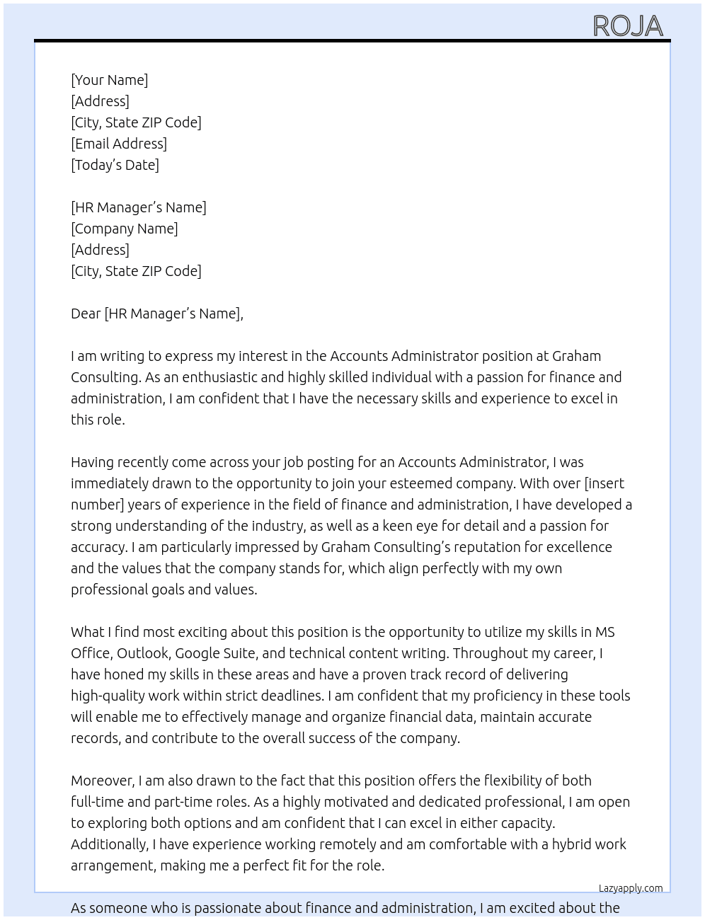 Accounts administrator  At Graham consulting  Cover Letter