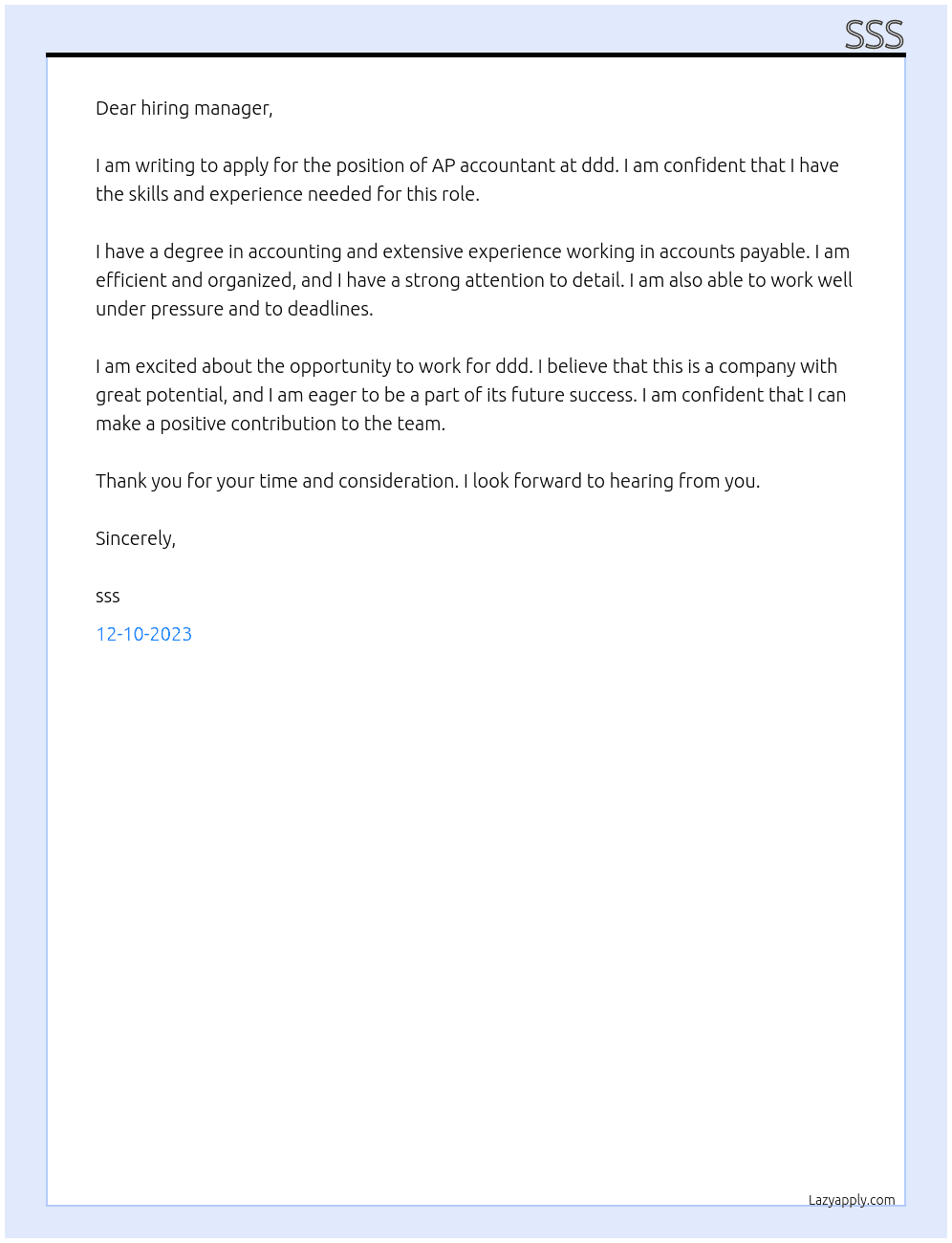 AP Accountant At ddd Cover Letter