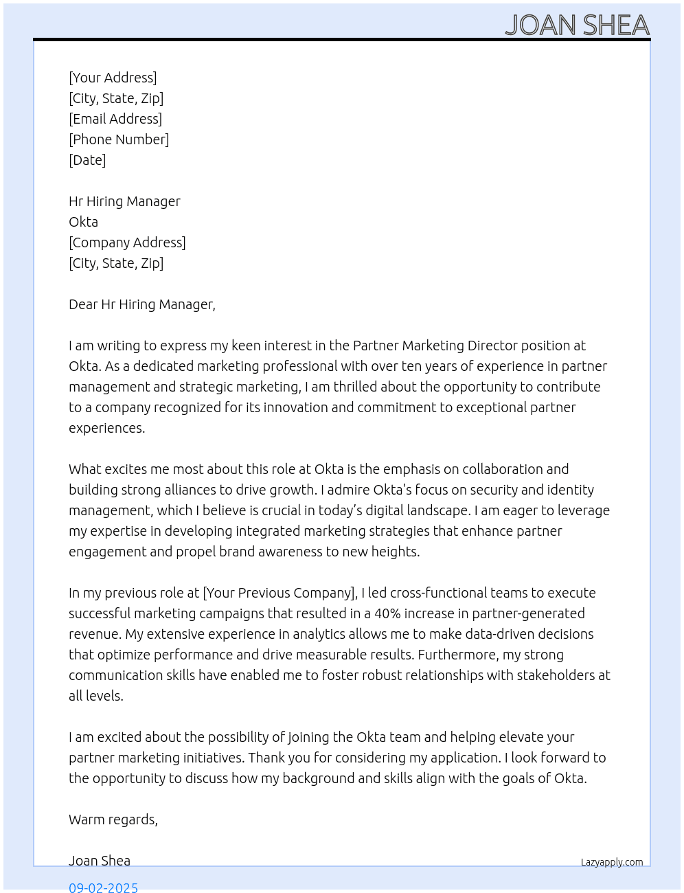 Partner marketing Director At Okta Cover Letter