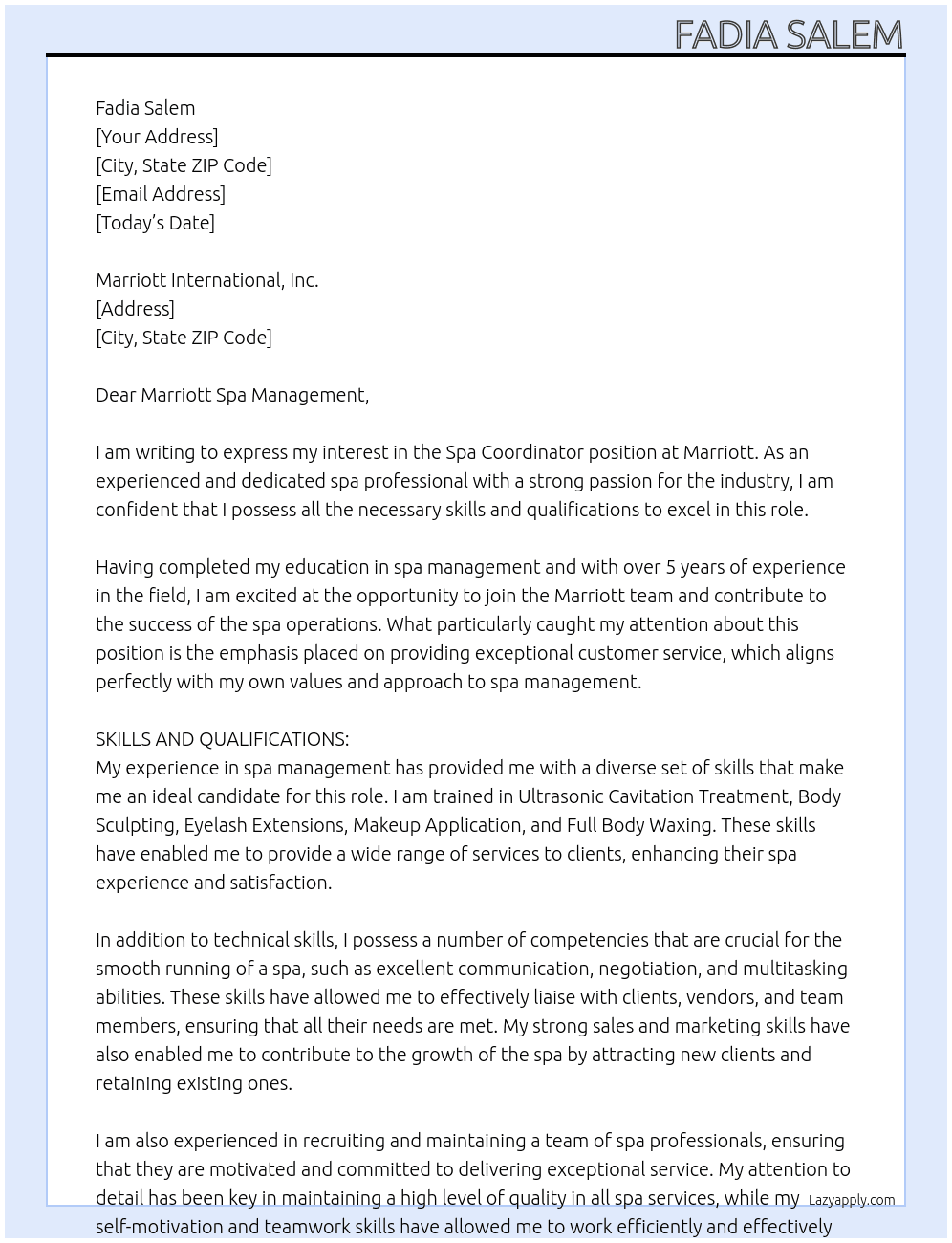 Cover letter for spa coordinator - LazyApply