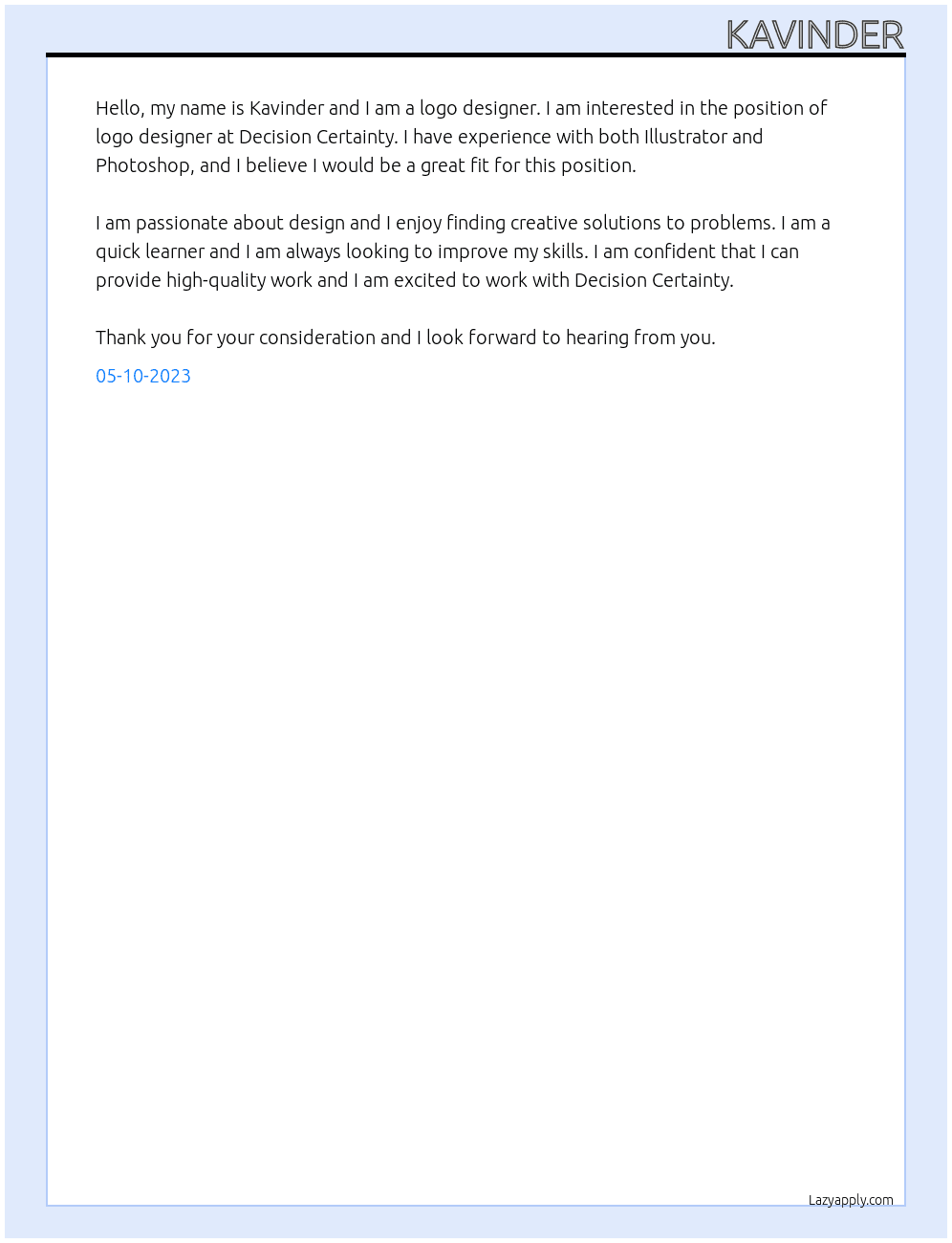 Logo Designer At Decision Certainty Cover Letter