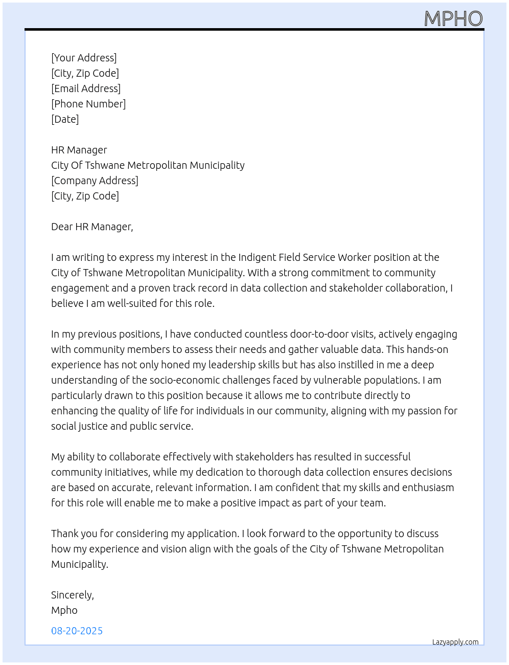Cover letter for indigent field service worker - LazyApply
