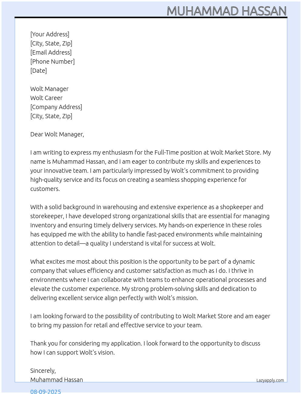 Wolt market store  At Wolt career  Cover Letter