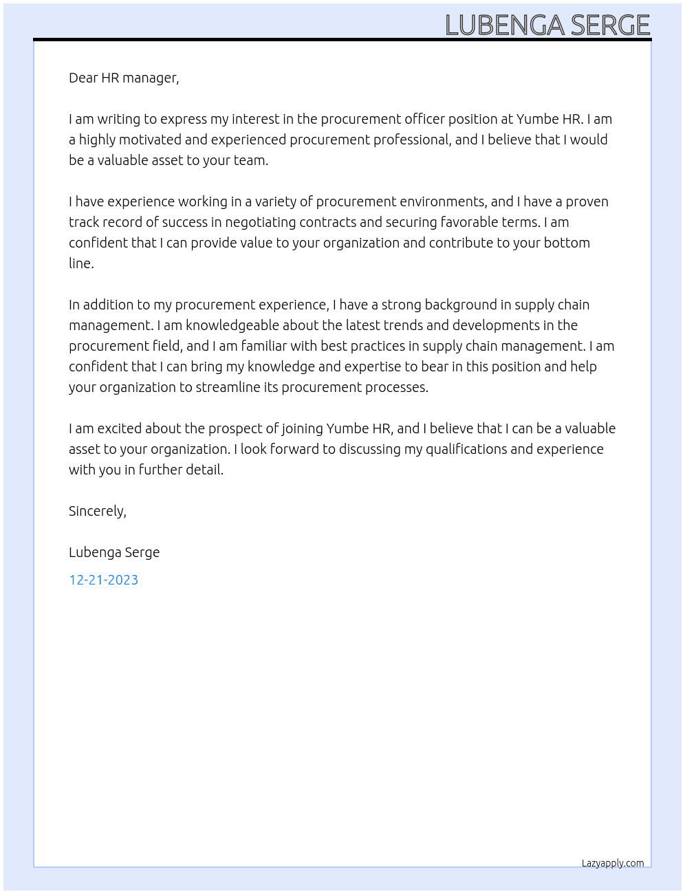 PROCUREMENTOFFICERYUMBEHR  At CRS Cover Letter