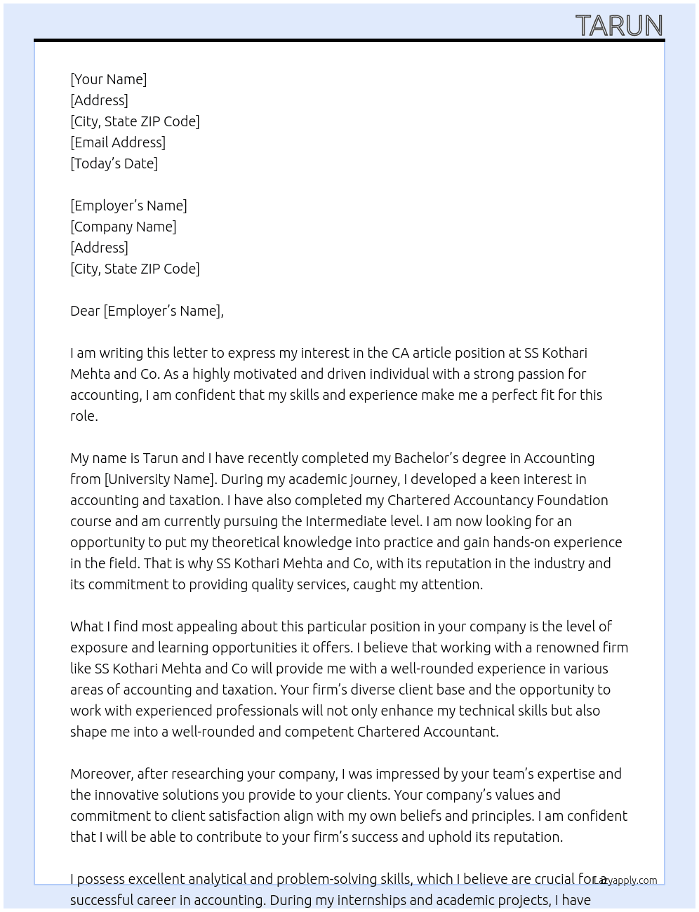 ca article At ss kothari mehta and co Cover Letter
