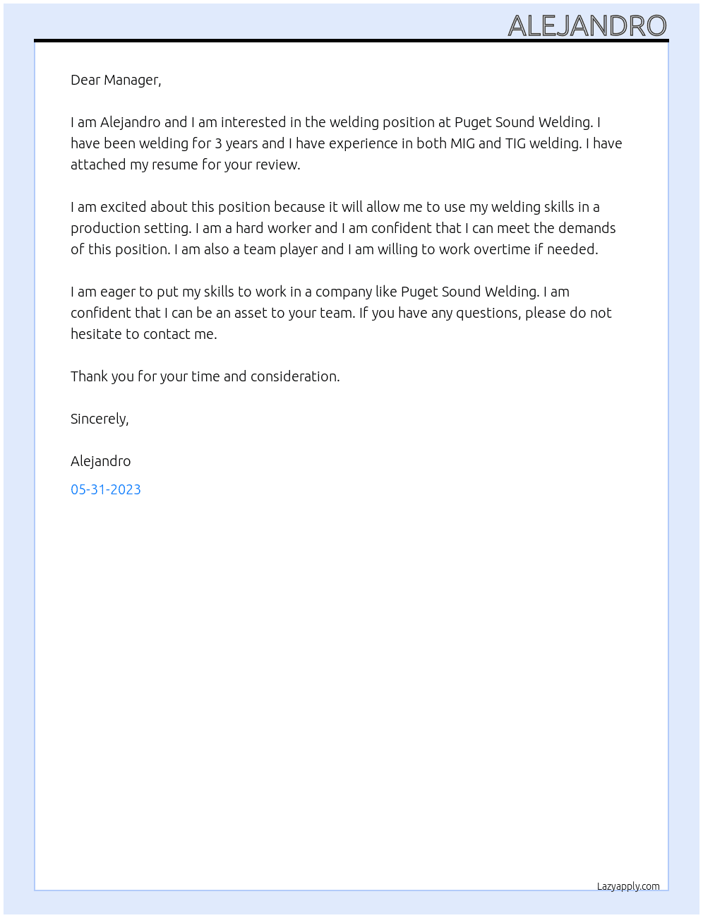 Welding At Puget Sound Welding Cover Letter