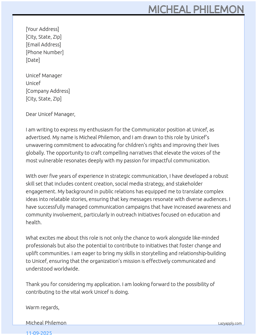 Cover letter for communicator - LazyApply