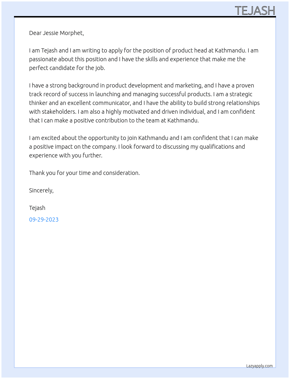 product head At Kathmandu Cover Letter