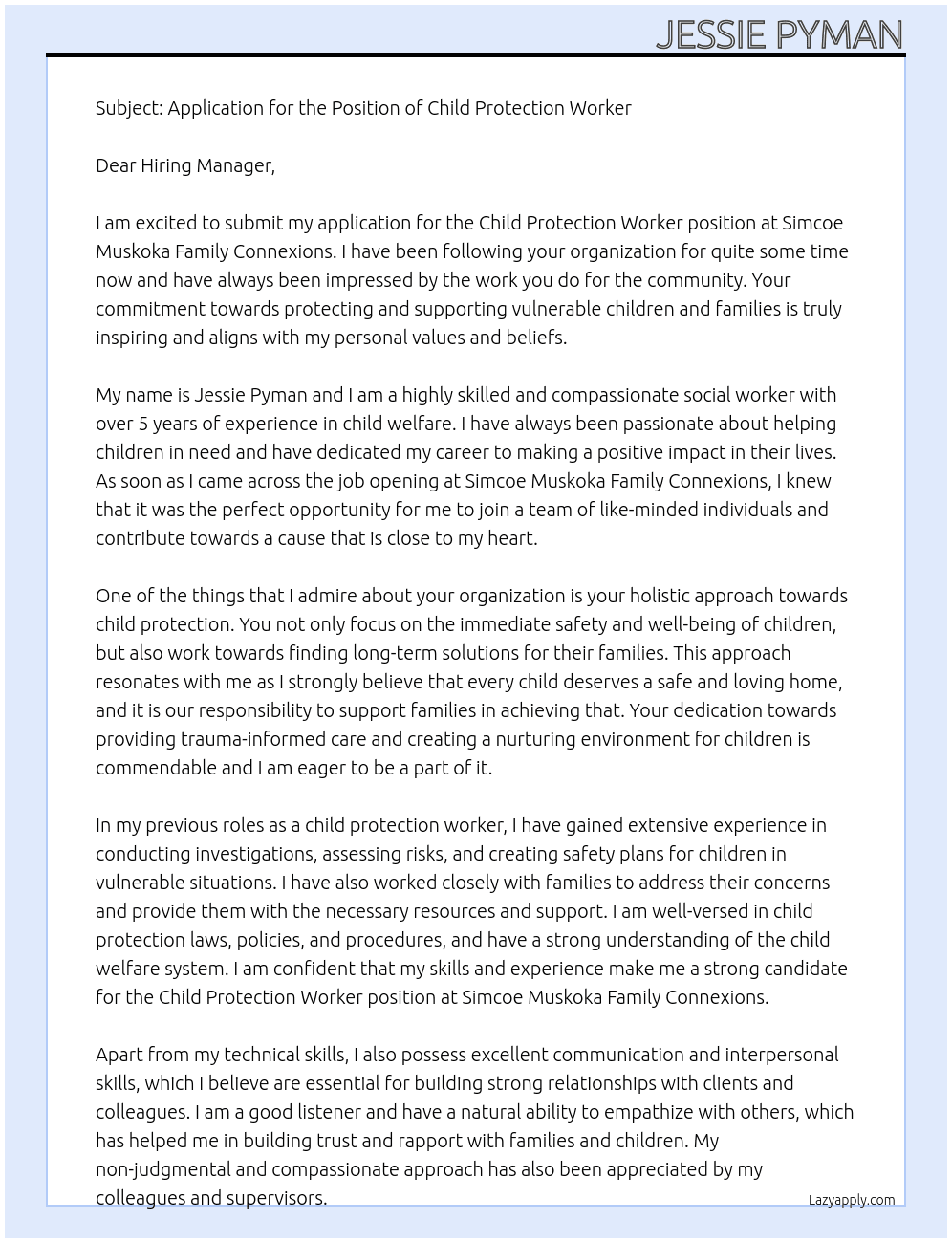Child Protection Worker At Simcoe Muskoka Family Connexions Cover Letter