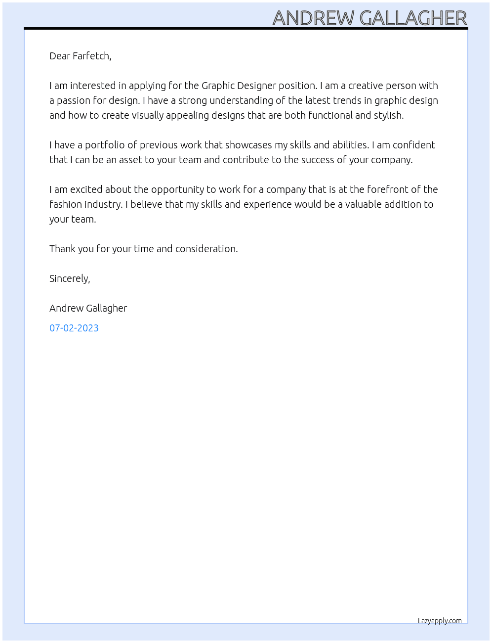 Graphic Designer At Farfetch Cover Letter